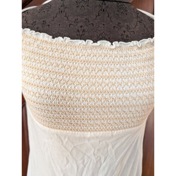 Guess Jeans White Cotton Smocked Tube Top With Halter Tie Womens S/P - Picture 2 of 5